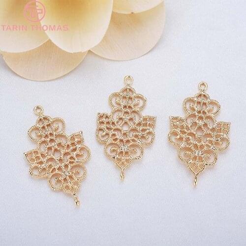6PCS 20x33MM 24K Gold Color Plated Brass Hollow Flowers Charms Pendants Connector High Quality Diy Jewelry Accessories