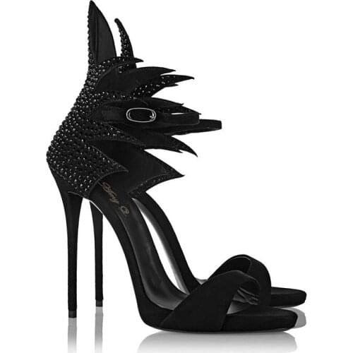 Womens sandals high heel open toe bag with suede rhinestones banquet shoes Europe and the United States new 34---46