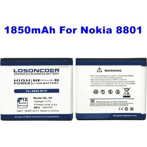 LOSONCOER 1850mAh BL-5X Battery For Nokia 8800 8800s N73I 886 8801 Battery+Quick Arrive