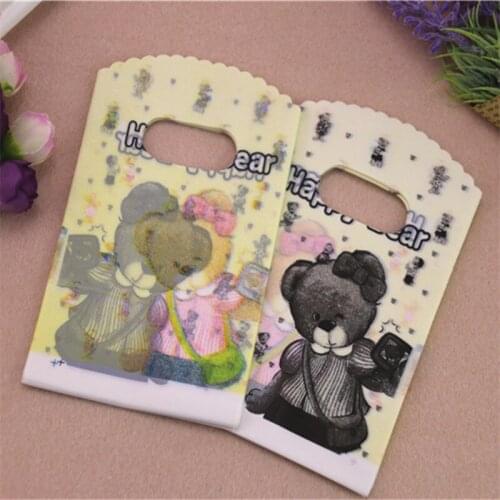 2016 New Design High Quality Wholesale 100pcs/lot 9*15cm Happy Lovely Bear Small Present Packaging Gift Bags Mini Plastic Bags