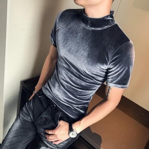 High Quality Velvet Tee Shirt Homme 3Xl Autumn Winter T Shirt Men Fashion 2021 Turtleneck Streetwear Mens T-Shirts Short Sleeve