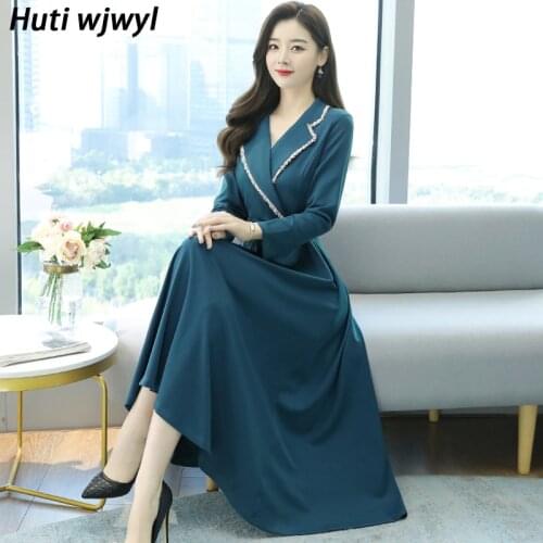 2021 Spring New Office Lady Black Midi Dress Autumn Vintage Casual 3XL Plus Size Dress Women Elegant Bodycon Party Maxi Vestidos