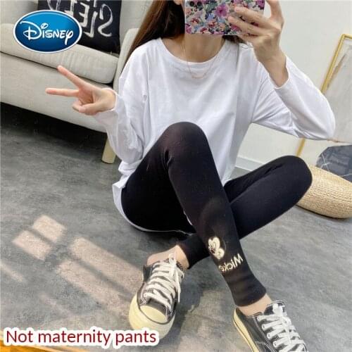 New Mickey Pattern Womens Autumn Spring Clothing Nine-Point Leggings Cotton Embroidery Cartoon Stretch Pants Modified leg type