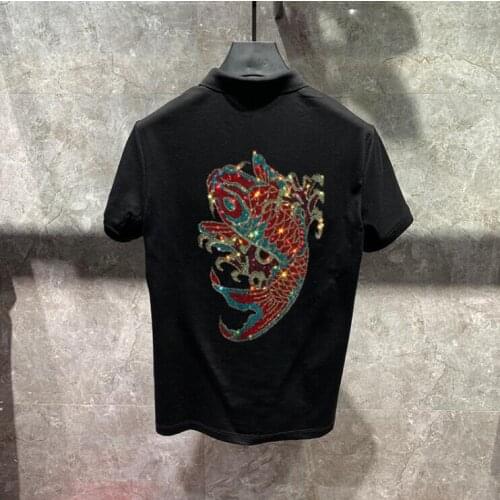 Men summer new arrived Hot drill three collar Hot drill polo shirts for male Diamond stone tops