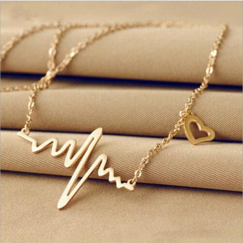 Ecg Necklace Love Heart Shape Titanium Steel Heart Shape Clavicle Chain Heart Pendant Necklace Female Vintage Necklace Jewelry