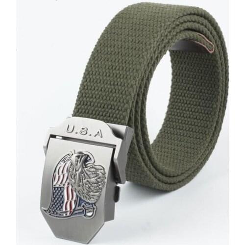2019 New Outdoor sports belt Eagle alloy automatic buckle canvas belt mens wild casual canvas belt