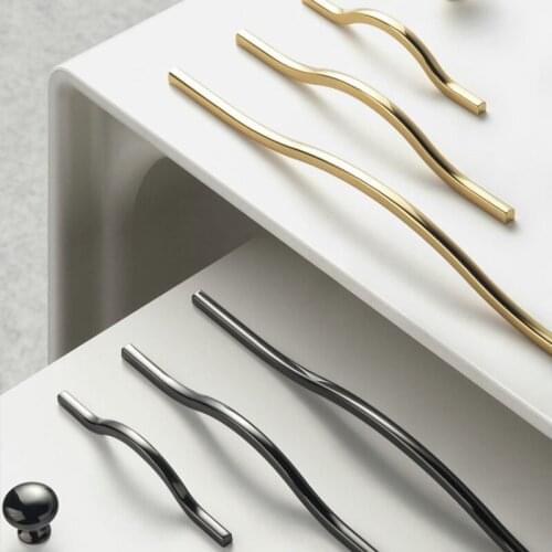 Knobs and Handles for Furniture Wardrobe Modern Minimalist Cabinet Black and Gold Drawer Long Handle Cabinet Door Knob