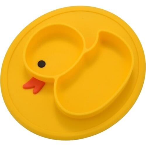 Silicone Divided Toddler Plates - Portable Non Slip Suction Plates For Children Babies And Kids Baby Dinner Plate (Duck-Yellow)
