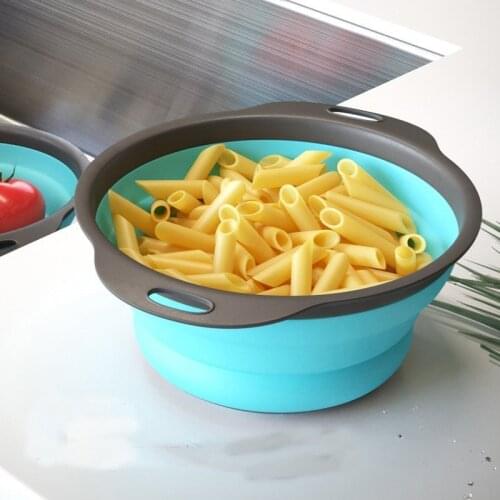 2PCS Collapsible Colanders Foldable Food Grade Silicone kitchen Strainer Drainer Space-Saver Folding Basket Picnic Storage tool