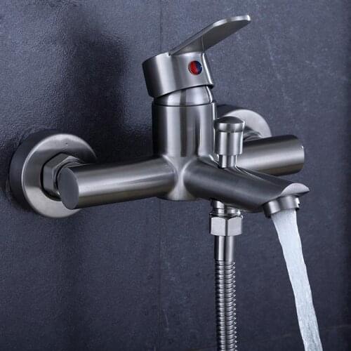Bathtub Faucet 304 Stainless Steel 2-Function Outlet Wall Mounted Bath Shower Faucets Mixer Tap