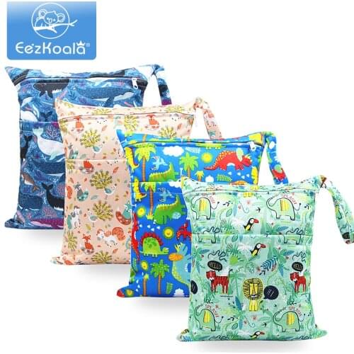 EezKoala Baby Diaper Bags Double Zippered Wet/Dry Bag Waterproof Wet Cloth Diaper Backpack Reusable Diaper Cover Wet Bag
