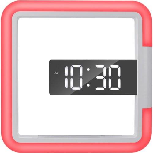 LED Alarm Clock Digital RGB Wall Clock Mirror Hollow Temperature Display Electronic Night Light For Home Room Colorful Decor