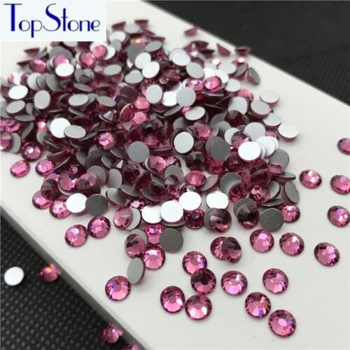 Topstone All Sizes Rose Super Glitter Non Hotfix Rhinestone Glass Crystals Strass Stones Flatback For Nail Art,Dress Making