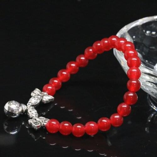 High grade natural red bracelet 6mm chalcedony jades round beads jewelry fashion women pretty gifts jewelry making 7.5inch B1961