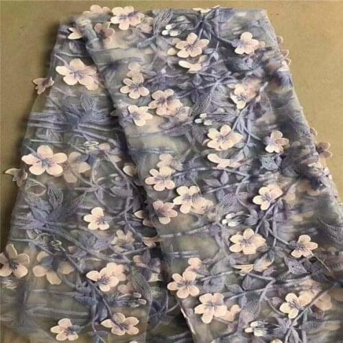 Mesh Bottom Blue Root Flower Embroidery Lining Womens and Childrens Clothing Skirt Wedding Dress Embroidery Fabrics