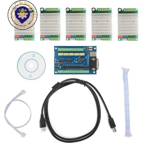 1 pcs MACH3 Green 5 Axie USB Interface Board CNC Motion Control Card + 5pcs TB6600 4.5A Single-Axis Stepper Motor Driver board
