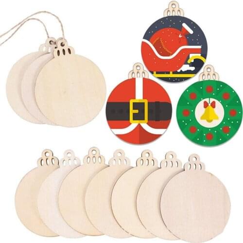 10/20Pcs Unfinished Wood Slices Wooden Circles Discs with Rope Christmas Tree Decoration hanging ornaments blank wood pendants
