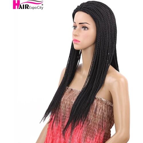 22inch Long Hair Braided Box Braids Wig Synthetic Hair African American Wigs For Black Women Female Wig Hair Expo City
