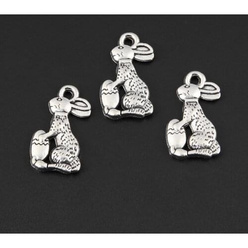 50pcs Silver Color 17x10mm Rabbit Carrot Charms Animal Pendant Fit DIY Jewelry Making Handcrafted Accessories