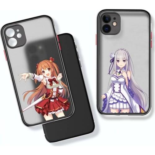 Anime Re zero Rem Emilia Phone Case Colorful Bumper Shockproof Trasparent For iPhone 12 11 Pro Max XR X XS 7 8 Plus Cover