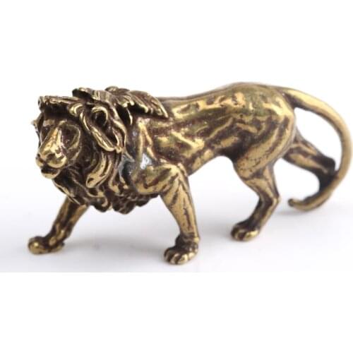 Anitique Bronze Majestic Lion King Miniatures Desk Decorations Vintage Brass Mini Animal Statue Home Decor Ornaments Figurines