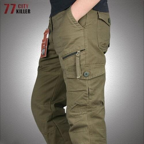 Cargo Pants Men Military Style Multi-Pocket Straight Tactical Trousers Male Zipper Streetwear Army Joggers Mens Overalls Pants