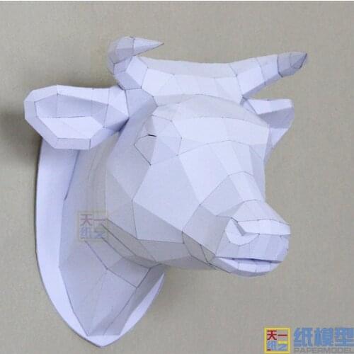 Bullhead paper model DIY living room wall decoration wall hanging animal art modeling gifts with head decoration