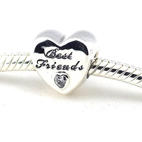 Friendship Heart Charm Genuine 925 Sterling Silver Beads for Women Jewelry Making DIY Fits Pandora Bracelet Kralen Berloques