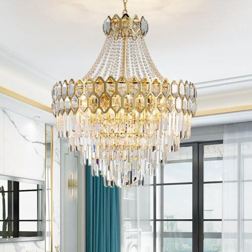 Crystal Chandelier Living Dining Lighting Luxury villa Round Gold Crystal Lamps New Design Led Home Lighting