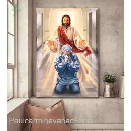 Jesus Bless You Canvas Nurse God Christian Religious Oil Painting Artwork Indoor Decoration