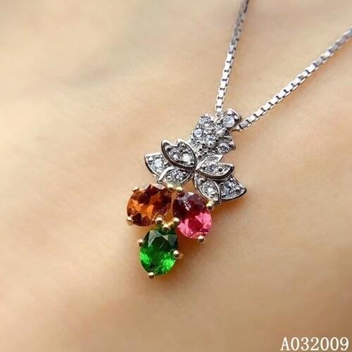 KJJEAXCMY fine jewelry 925 Sterling Silver inlaid natural Tourmaline trendy girl new Pendant Necklace support test