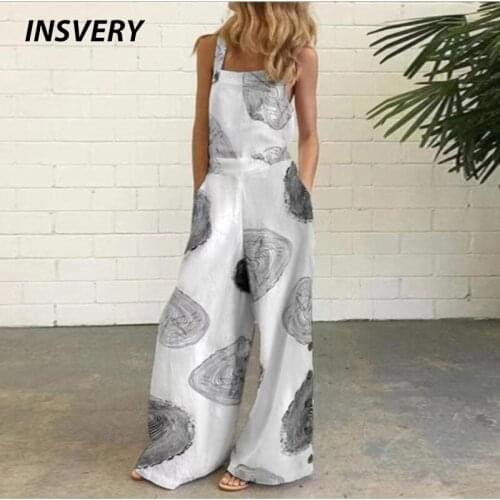 Jumpsuit Women Sleeveless Overalls Jumpsuit Casual Print Summer Wide Leg Bib Pants Long Jumpsuit Women Elegant Dropshipping