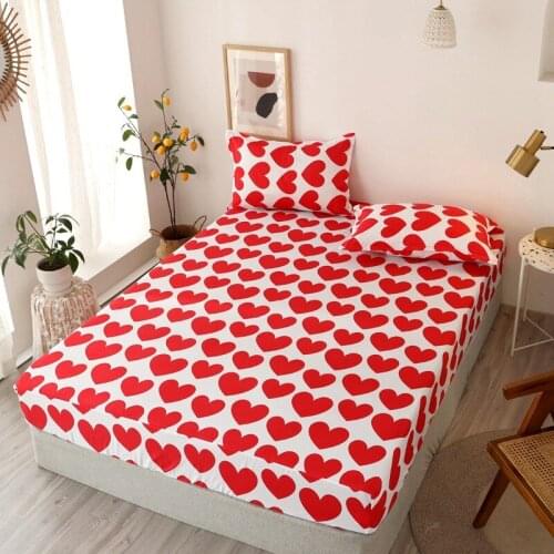 3pcs Bedding Linens King Size Heart-shaped Pattern Fitted Sheet Set For Double Bed sabanas Mattress Cover With Elastic