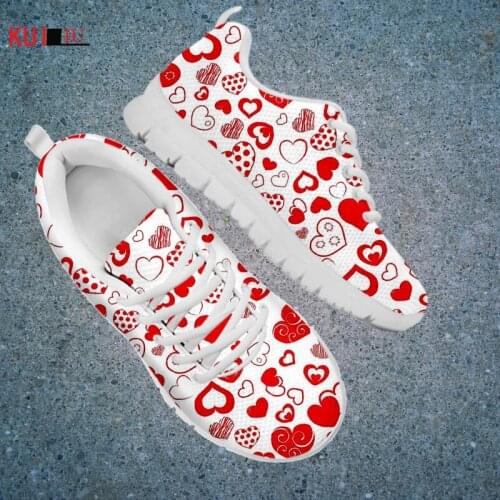 KUILIU New Couples Love Print Shoes for Women Breathable Casual Famale Running Sneakers Mesh Flats Shoes Free Shipping Dropship