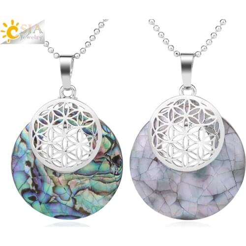 CSJA Natural Shell Flower of Life Mandala Pendant Sacred Geometry Charms Pendants Necklaces for Women Men Fashion Jewellery G012
