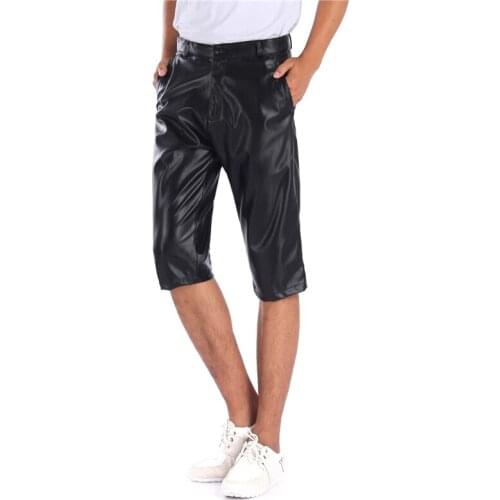Summer Mens Faux Leather Boxer Half Shorts with Pockets Men Faux Leather Soft Comfortable Loose Half Shorts High Waist Six Pants