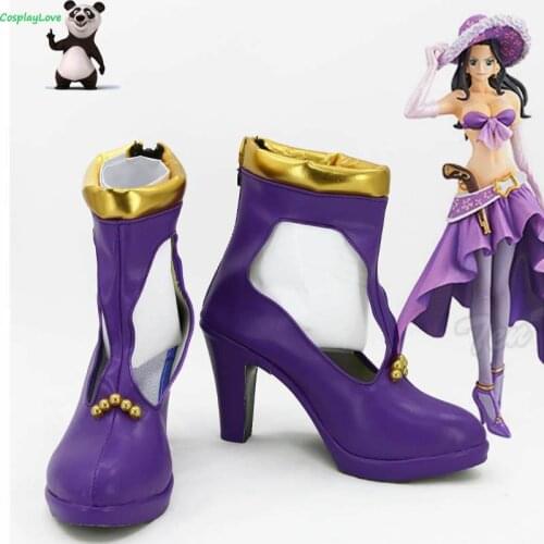 One Piece Nico Robin Purple Shoes Cosplay Long Boots Leather Custom Made For Party Christmas Halloween