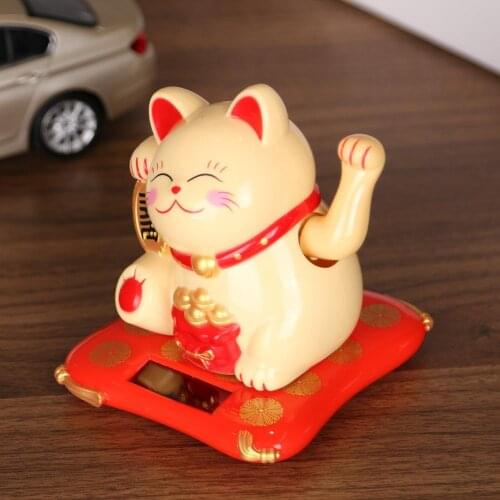 2.5 inch Small Cute Shaking Hands Solar Lucky Fortune Cat Wealth Waving Figurines Car Miniatures Ornament Gift Supplies