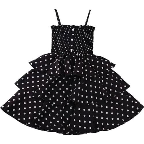 2021 Fashion Baby Girls Wave Point Princess Dress, Off-shoulder Ruffled Neckline Muti-layer One-piece Strip Tiered Dress