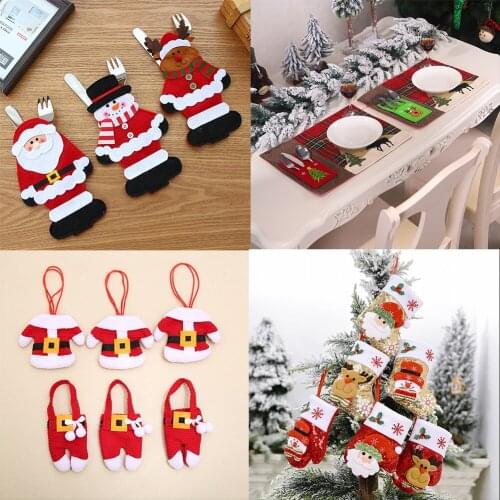 XMAS Dining Table 2021 Cloth Art Knife And Fork Set/Decoration For /Christmas Elder Snowman Elk Doll Knife And Fork Cutlery Set