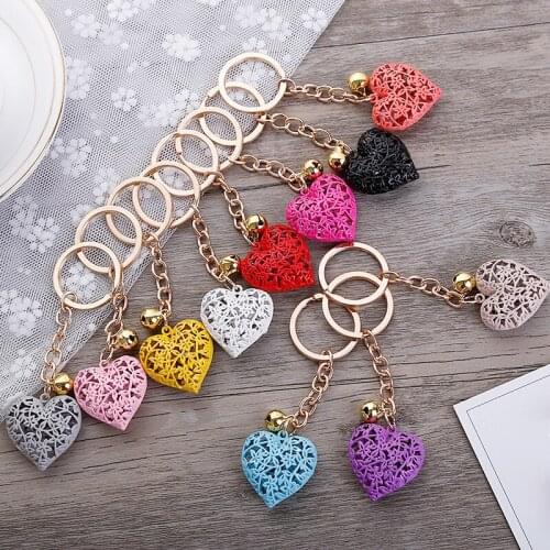 New Hollow Lace Heart Bell Keychain Women Lovers Mobile Phone Pendant Key Chains Handmade DIY Accessories Car Hanging Key Ring