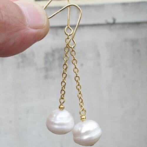 NEW AAA 10-12MM SOUTH SEA WHITE DANGLE PEARL EARRINGS 14k/20 YELLOW GOLD HOOK
