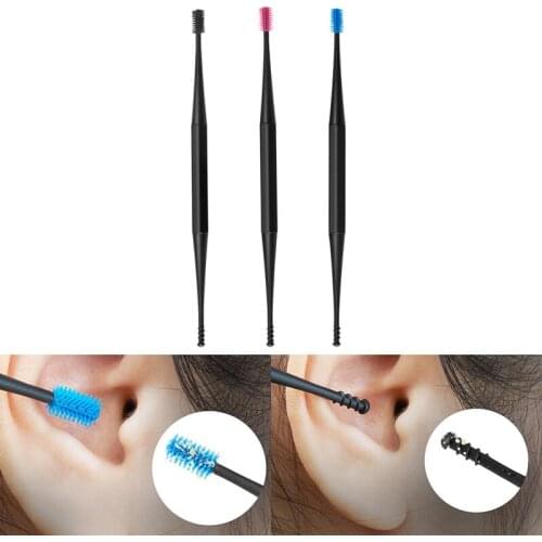 New Spiral Design Soft Silicone Ear Pick Double-ended Earpick Ear Wax Curette Remover Ear Cleaner Spoon Spiral Ear Clean Tool