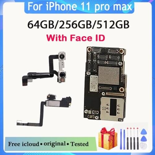 Original Unlocked For iPhone 11 Pro max Motherboard 64GB 256GB 512GB With Chips For iPhone 11 Pro max LogicBoard With/NO Face ID