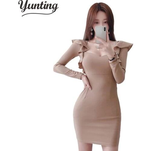 Autumn Slim V-neck Mini Dress Women Winter Long Sleeve Bodycon Dress Sexy Sheath Party Vestidos