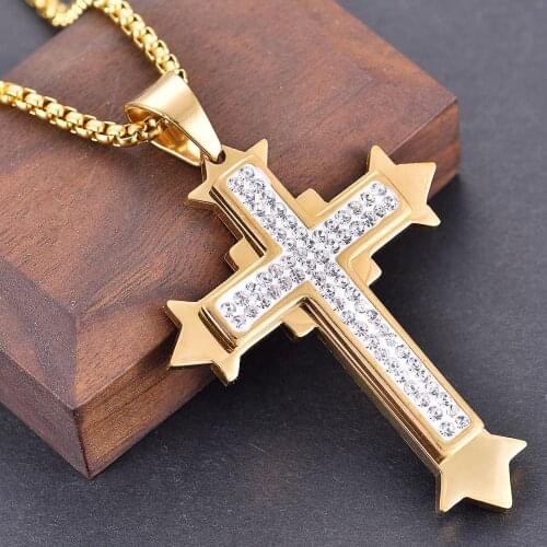 Cross Necklace Fashion Crystal Jesus Pendant Jewelry For Men Women Gold Color Wholesale