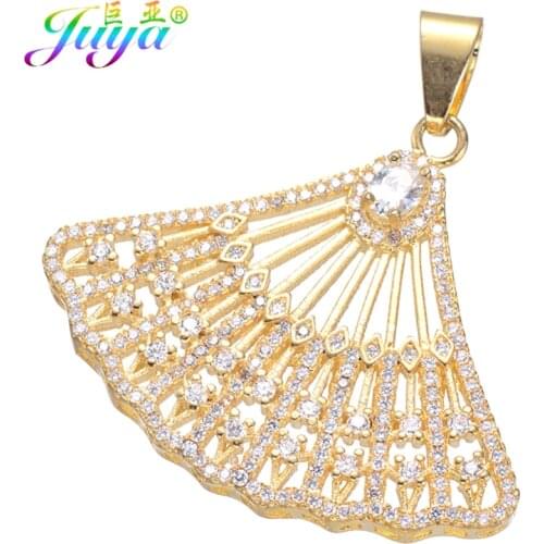 Juya Micro Pave Zircon Gold Sector Fan Charms Pendant For Women Handmade Sweater Pendant Necklace Making