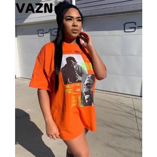 VAZN Popular 2020 summer sexy lady black oragne character print mini dress short sleeve O-neck T shirt dress young casusal dress