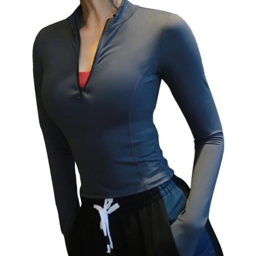 SALSPOR Autumn Women Zipper Long Sleeve Yoga Shirt Solid Color Breathable Gym Clothing Outdoor Running Fitness Tops Sportswear