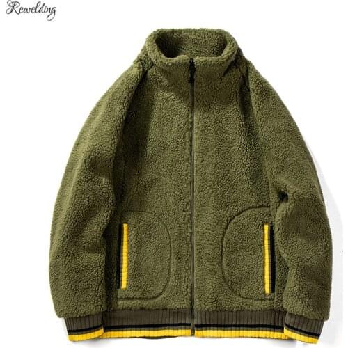 Autumn Winter Contrast Color Lamb Wool Hoodies Men Fashion Thicken Long Sleeve Man Zipper Jackets Sweatshirt Warm Cardigan Coat
